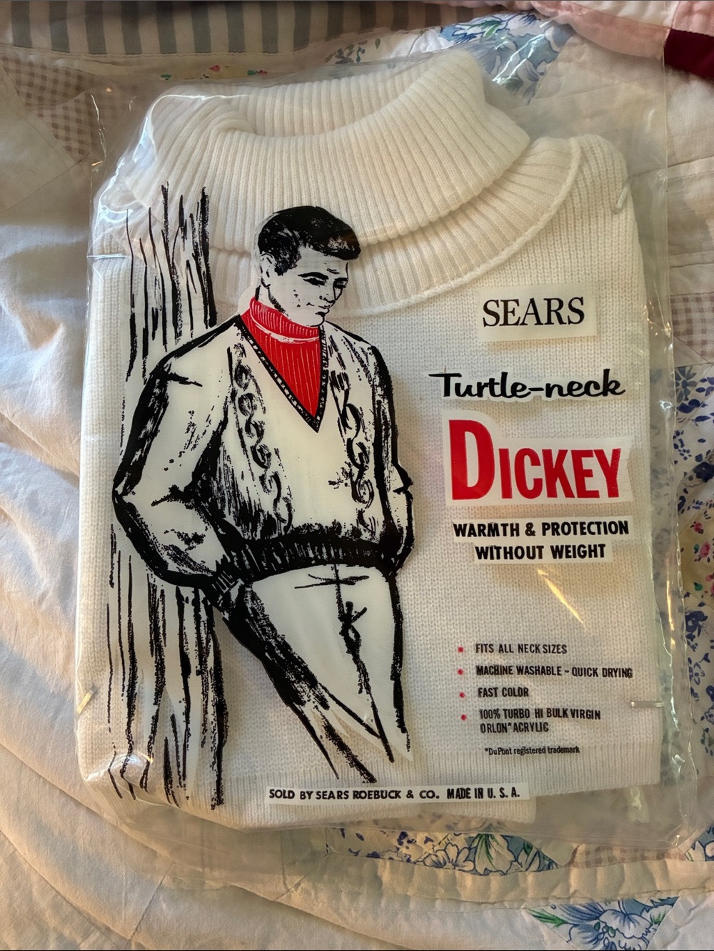 Sears White Turtleneck Dickey Sweater Deadstock in Original Package Made in USA
